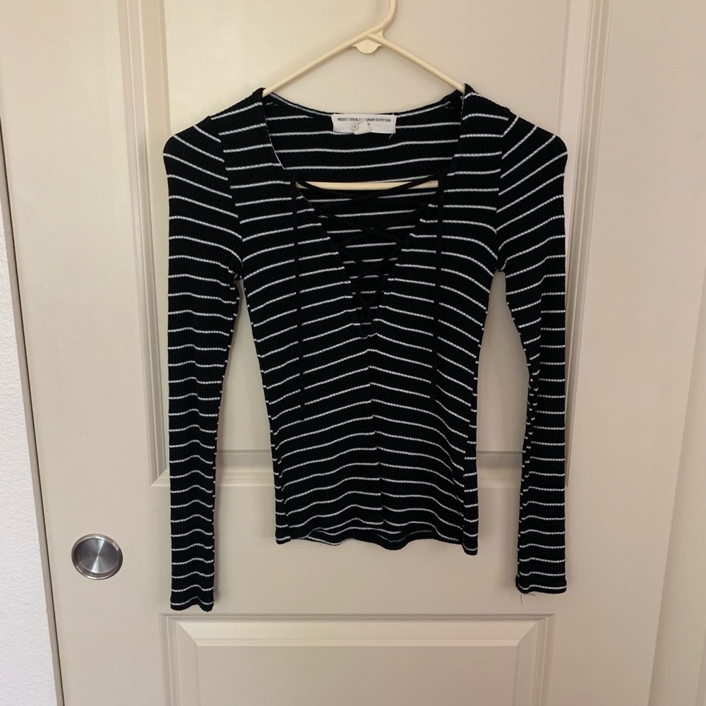 Urban outfitters striped lace up top